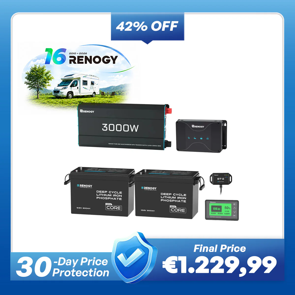 5,12kWh Caravan Power System | 3000W Inverter (EU Plug, 2-Pin), 200Ah Lithium Battery x2 - Image 38