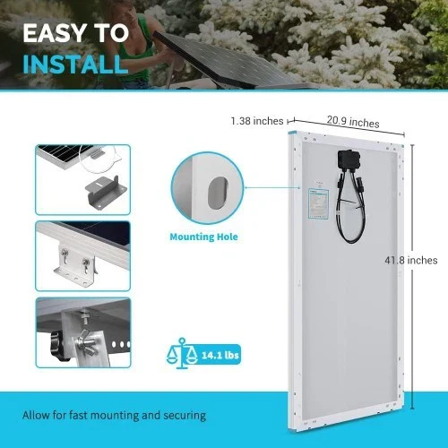 100 Watts 12 Volts Solar Bundle Kits with Wanderer 10 Amp Charge Controller - Image 3